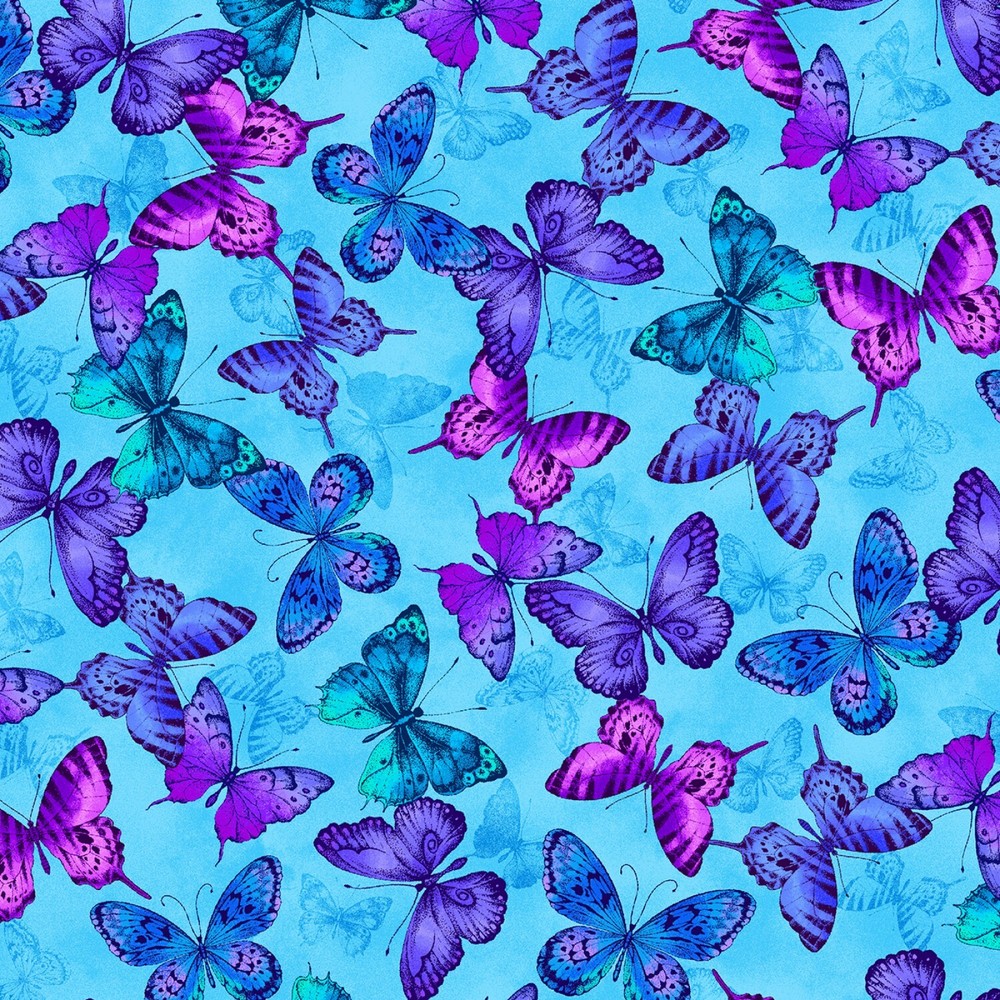 Midnight Blooms Blue Flying ButterfliesTimeless Treasures BTY 44″ Wide