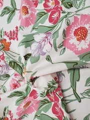 Floral Printed Linen Cotton Fabric Medium Weight Slub Cotton Flower Drapery Pink
