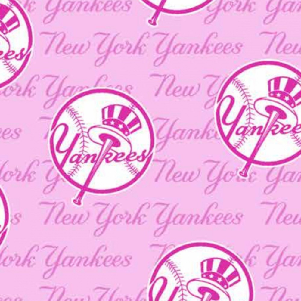 BTY MLB Team New York Yankees Logo Pink Cotton Fabric By The Yard
