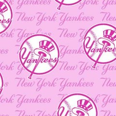 BTY MLB Team New York Yankees Logo Pink Cotton Fabric By The Yard
