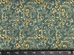 Tina Scrap 9″x21″ Swirl Gold & Green Spiral Flower Floral Cotton Fabric