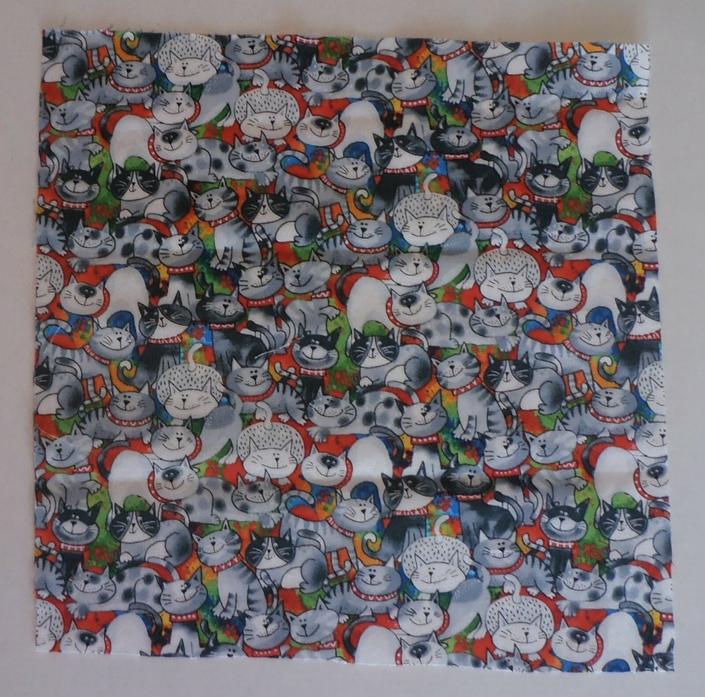 Group E – Fabric Cotton 1 Piece 10 1/2″ L x 10 1/4″ W – Cats with Red Collars