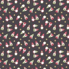 Christmas Scattered Tonttu Slate Black 100% Cotton Fabric by The Yard