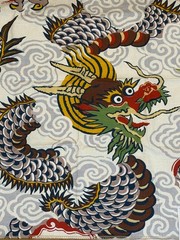 Chinese Dragon Fabric Remnant Wesley Hall Mythical 23.5×25 Cotton