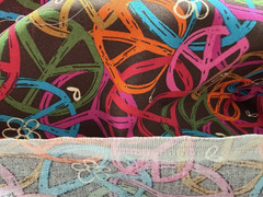 Groovy Peace Symbols Fabric; Brown with Orange, Pink, Green, Red, Yellow. BTHY