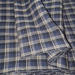 Homespun Cotton Fabric Dark/Light Blue, Buff Plaid— 6 Yards