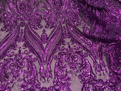 Purple 4way stretch sequins Embroidery Mesh Lace fabric 50” Width 1 Yard
