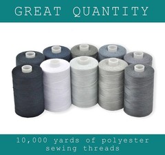 BlesSew Gray Sewing Threads – 10 Large Spools of Polyester Thread for Balance