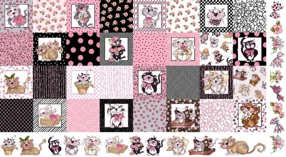 23″ X 44″ Panel Cats Animals Pets Medley Fancy Cats Panel Fabric Panel D382.49