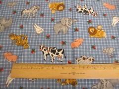 Cotton Fabric Farm Animals On Blue and White Gingham Checked Print 17″ x 44″