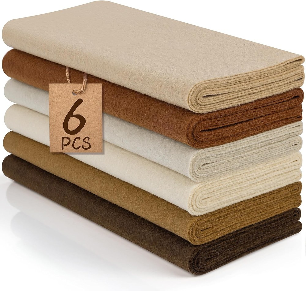 XSEINO 6 Rolls 12″x35″ 1.4mm Thick Soft Felt Fabric Sheet 6 Earthtone Series