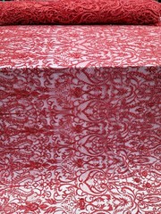 Red Beaded Lace Embroidery Fabric By The Damask Pattern Luxury Lace Victorian