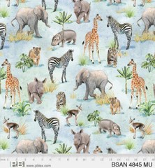 Baby Safari Animals Cotton Quilt Fabric P&B 4846-S Brown and Gray Stripe