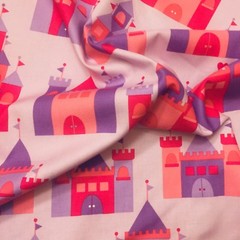 Princess Castles in Pink & Purple fabric Cotton Material By the Half Yard