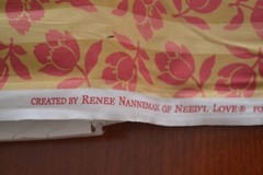 By 1/2 Yd, Deep Pink Floral on Yellow & Gold Striped, Andover/Nanneman B114