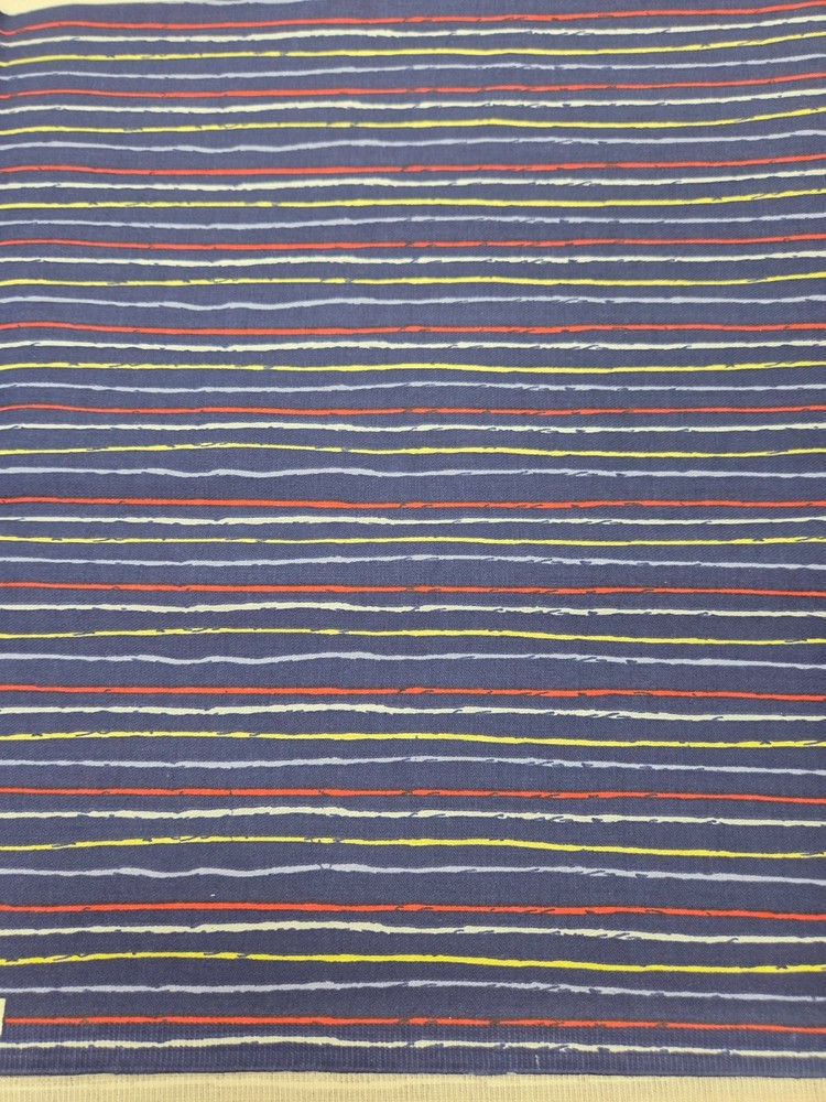 Blue Striped JOANN Quilting Cotton Vintage Deadstock Colorful Sewing Fabric