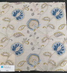 DURALEE Floral in Ocean Blue & Taupe 17 1/2″ Embroidered Fabric Sample