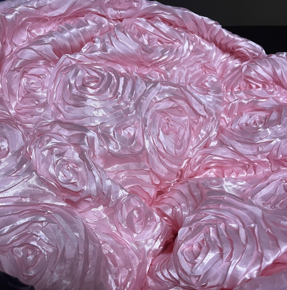 Beautiful Pink 3D Rose Rosette Embroidery Satin Fabric 58″ width by the Yard