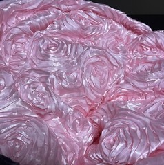 Beautiful Pink 3D Rose Rosette Embroidery Satin Fabric 58″ width by the Yard