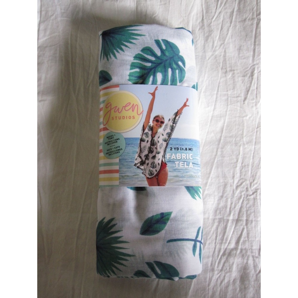 New Precut 2 Yards Green/White Tropical Leaves Fabric 58″x72″ Polyester/Cotton