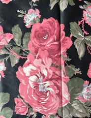 1 yard Marcus Brothers Textiles Fabric Black w Floral Pink Mauve Roses x44″ wide