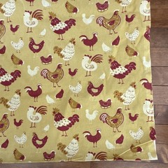 Chicken Rooster Print Cotton Fabric Yellow Red White Brown Vintage 68×48