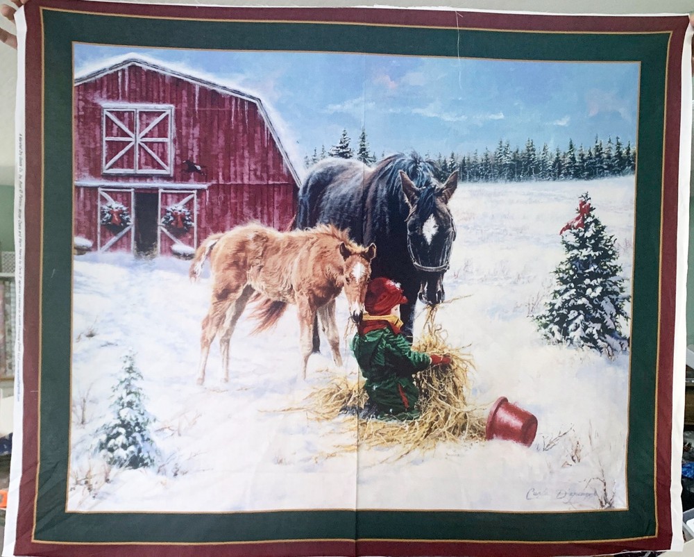 Winter Coats Horse and Boy fabric panel 44″ x 36″