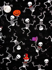 Halloween Skeleton Bones in Costumes Black Cotton Fabric Traditions By The Yard