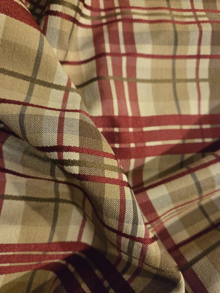 Creme Burgundy and Tan Plaid Home Décor Fabric
