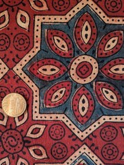 Ajrakh Geometric Pattern Cotton Fabric Red Blue Beige Quilting Crafts 2yd x 44″