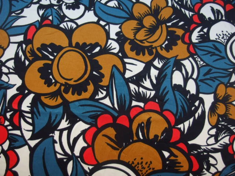 Fabric Mustard Blue Floral Density stretch cotton 54″ x 36″ 84