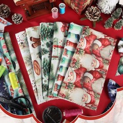 10 Pcs Watercolor Christmas Quilting Fabric Bundles 20 x 20 Inch | Santa Ging…