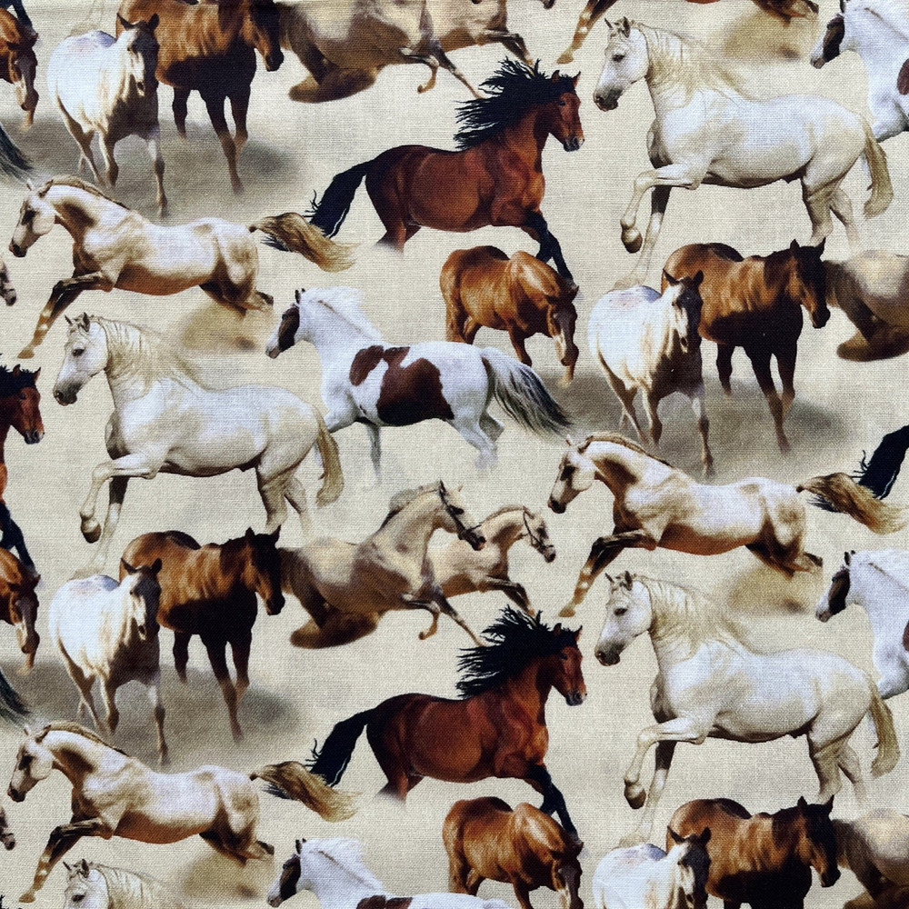 Novelty Prints Horses Running Free Quilters Cotton Fabric – 1.8 yds x 44″