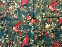 fabric 3-pc Christmas CARDINAL Birds red green gold 2 ounces Hoffman Fabrics