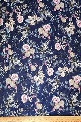 Navy Blue floral Printed spandex stretchable Fabric wrinkle-Free 60” W Sold BTY