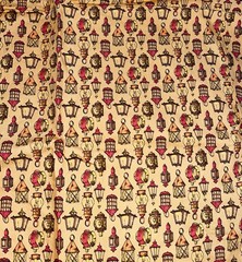VTG Wamsutta Colonial Lanterns on Gold 38″x11″ +2 Squares 11″x10″