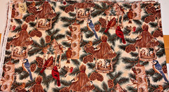 2 3/4 YDS COTTON FABRIC WINTER IS HERE BIRDFEEDERS KAUFMAN BLUE JAYS CARDINALS