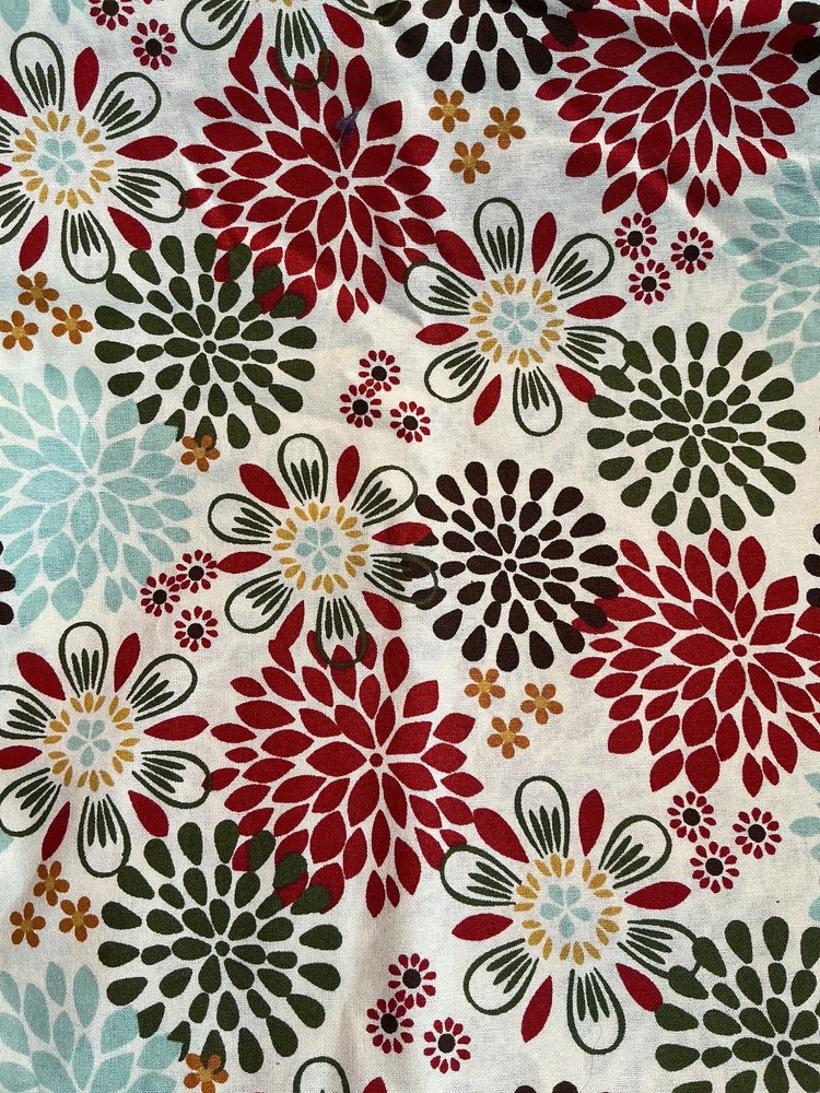 Keepsake Calico CottonCream Off White Green Red Blue Brown Flower 2.75 yards