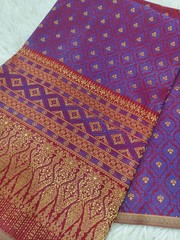 Purple Red Thai Silk Fabric Traditional Pattern Ideal for Dress & Skirts