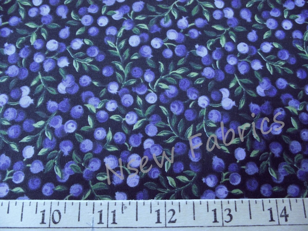 Wild Blueberry Cotton Fabric Purple Berry Saskatoon Elderberry Fruit 18 x 60 w