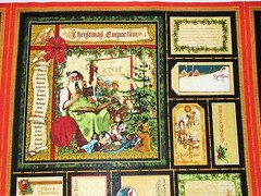 Santa Christmas Emporium Gift Tags Labels Fabric Panel 23″ #85551