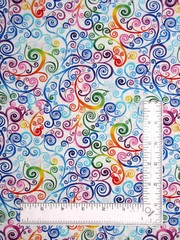 Rainbow Scrolls Fabric 27″ Length 44″W Multicolor Swirls White Cotton Hi Fashion
