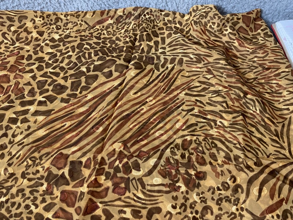 Fabric Lot 1 Yd 56 W Animal Print Leopard Brown Gold Poly Sheer Textured