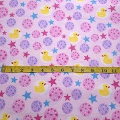 Yellow Rubber Ducks and Stars Pink Flannel Fabric 45″ By The Yard