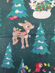Vip Cranston Animated Rudolph Christmas Fabric Snowman Trees Birds Lights Green