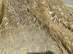 GOLD Embroidery Sequins Lace Fabric 50” Width Sold By The Yard