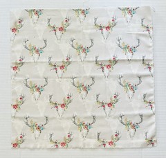 Hobby Lobby Fabric Floral Deer Antlers Skulls on White 1 Yard plus 22” x 44”