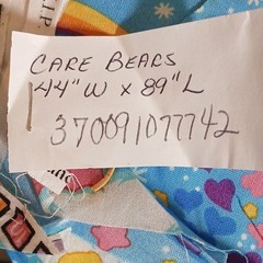 Care Bears Cartoon Print Fabric Blue Rainbow Clouds 44″ W x 89″ L NWOT Vintage