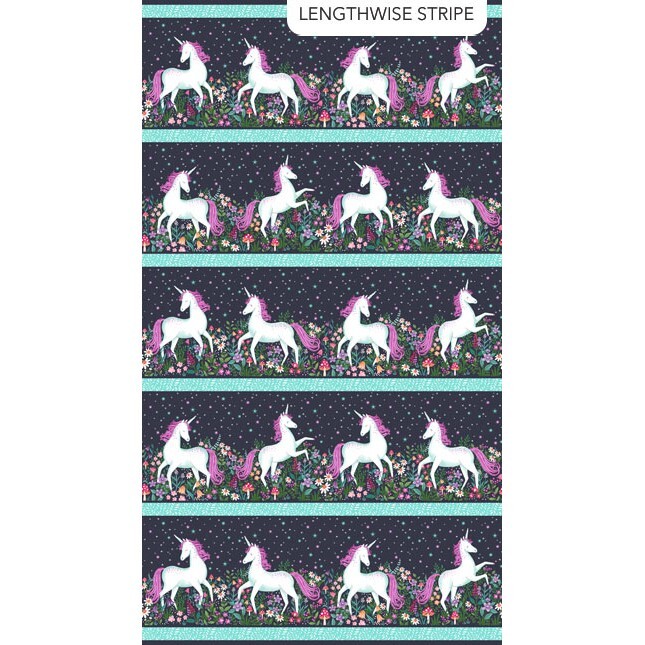 Cotton Border Stripe Unicorn Dreams Flowers Fabric Print by the Yard D678.12