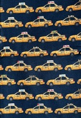 New York City Taxi Cabs Fabric 1 Yard. Cotton Yellow. Navy Blue 2” Cabs